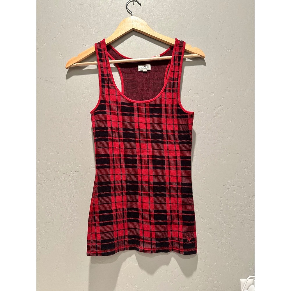 Jack Wills Red Black Plaid Racerback Tank Top Scoop Neck US 6 Tartan Casual
